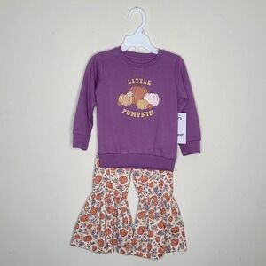 NWT‎ Planet Cotton Toddler Girls 2T Purple Orange 2 Pc Little Pumpkin Pant Set